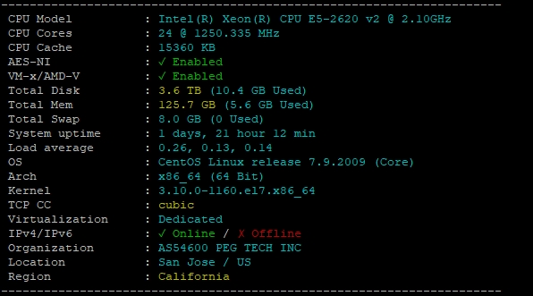 RAKsmart美國硅谷物理10G大帶寬服務器E5 - 2620*2實測